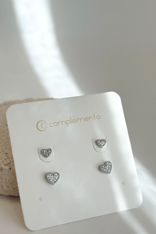 Brinco Kit Corações Delicadeza Prata