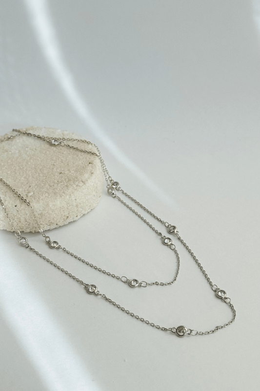 Colar Longo Mix Zircônias Prata