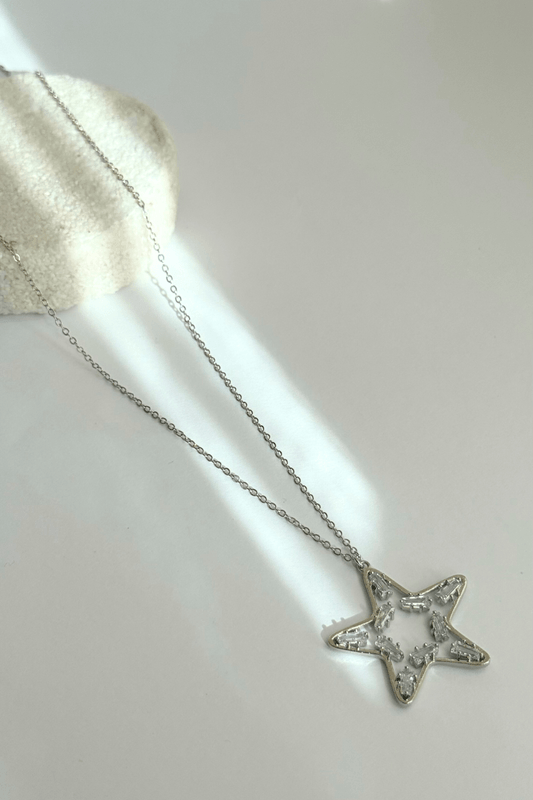 Colar Estrela Zircônias Longo Prata