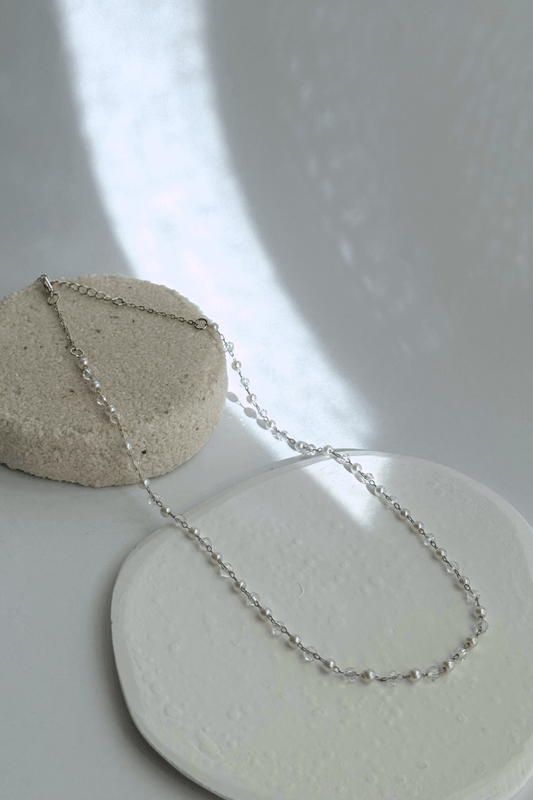 Colar Pérolas e Cristal Prata
