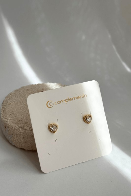 Brinco Mini Coração Cravejado Dourado