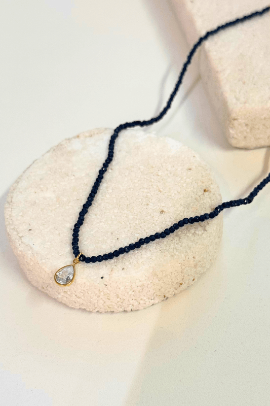 Colar Jóia Mini Cristais Zircônia Azul Dourado