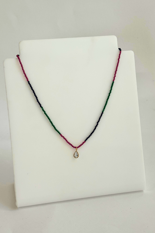 Colar Jóia Mini Cristais Zircônia Colorfull Dourado