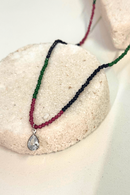 Colar Jóia Mini Cristais Zircônia Colorfull Prata